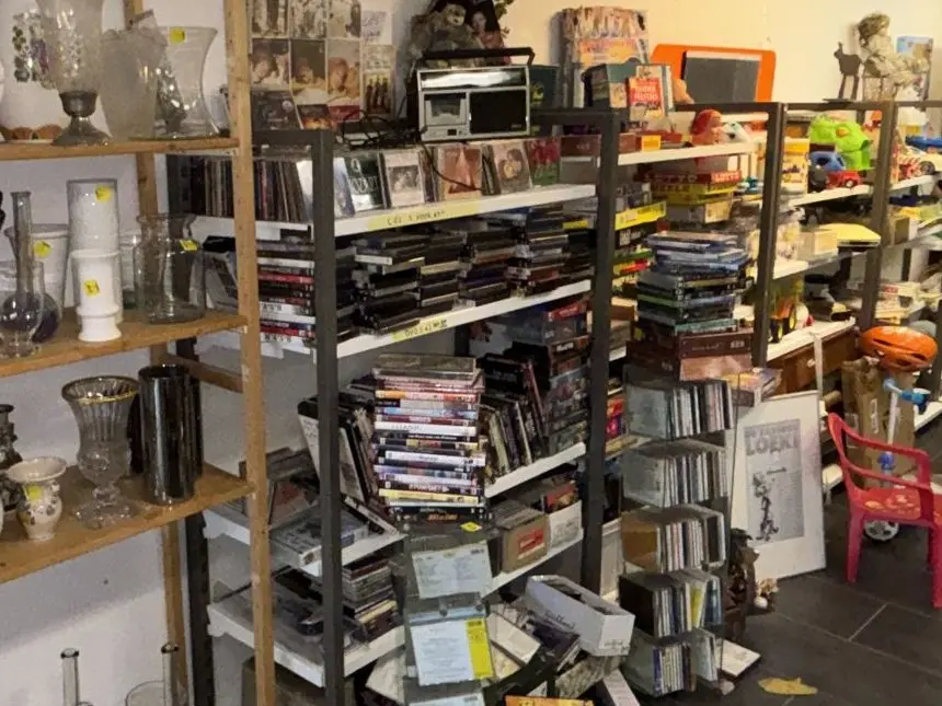 Stelling met dvd's en boeken